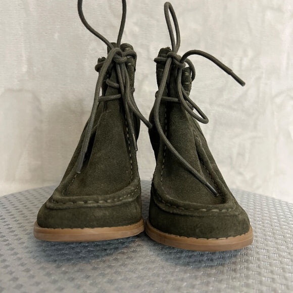 Lucky Brand Ysabel Chukka Booties Womens 6 Green Suede Lace Up Wedge Ankle Shoes - Picture 3 of 13